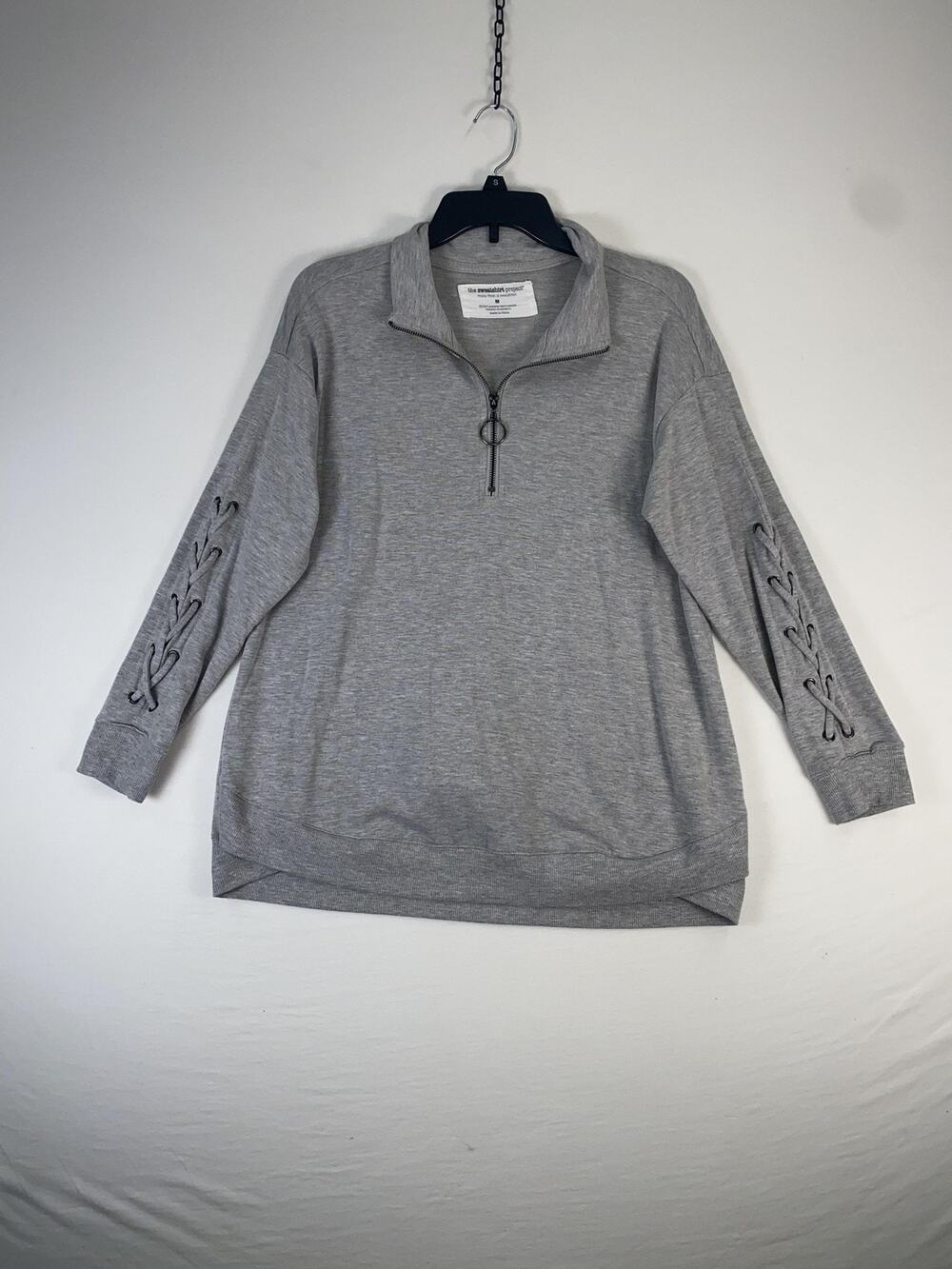 The Sweatshirt Project Sweatshirt Womens Medium Gray 1/4 Zip Collared Lace Up